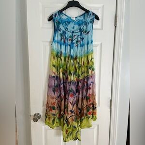 ASHA rayon tie-dyed embroidered dress, boho, gypsy - One Size